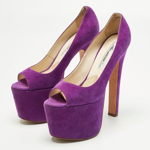 Brian Atwood Purple Suede Platform Open Toe Pumps Size 36 - Picture 2 of 7